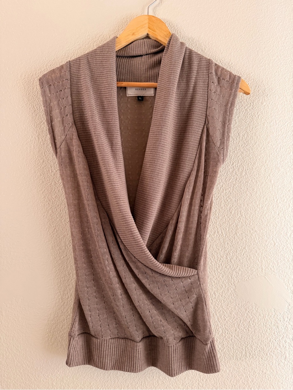 Kensie Taupe Draped Sleeveless Knit Tank